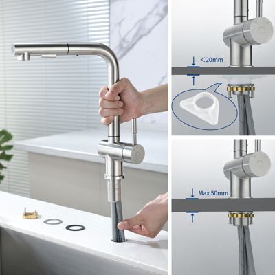 Robinet Cuisine avec Douchette Extractible, Mitigeur de Cuisine en Inox Mitigeur d'Évier avec 2 Modes de Sortie D'eau, Brossé