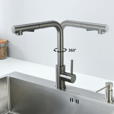 Robinet Cuisine avec Douchette Extractible, Mitigeur de Cuisine en Inox Mitigeur d'Évier avec 2 Modes de Sortie D'eau