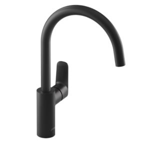 Robinet cuisine JACOB DELAFON July+ col de cygne et orientable noir mat
