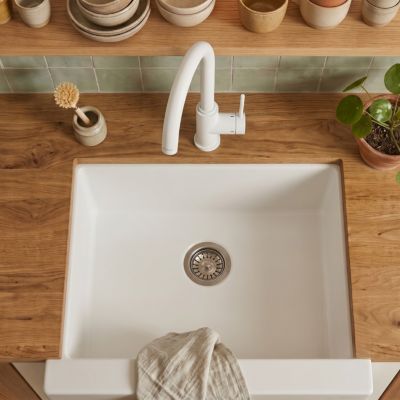 Robinet cuisine Luisina bec pivotant blanc mat RAPHAEL