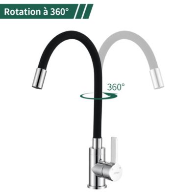 Robinet Cuisine Mémoire de Forme Mitigeur d'évier Courbe en Silicone Noir Mitigeur Cuisine Flexion Arbitraire Pivotant 360 degrés