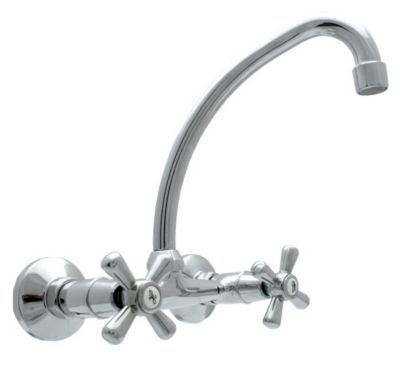 Robinet Cuisine Mitigeur Chrome Bec Haut Mural Manettes Croisillons