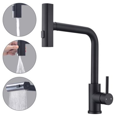 Robinet Cuisine Extractible Avec Base Amovible, Norme G3/8" EU Mitigeur Cuisine Chaud Et Froid En Acier Inoxydable, Rotatif à 360°Mitigeur Evier Cuisine Librement Mitigeur (Noir-V3