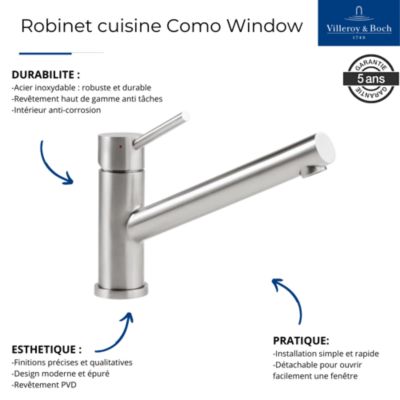 Robinet cuisine rabattable VILLEROY ET BOCH Como window acier massif