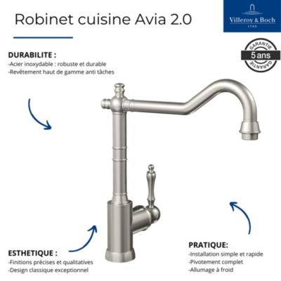 Robinet cuisine VILLEROY ET BOCH Avia 2.0 Acier massif