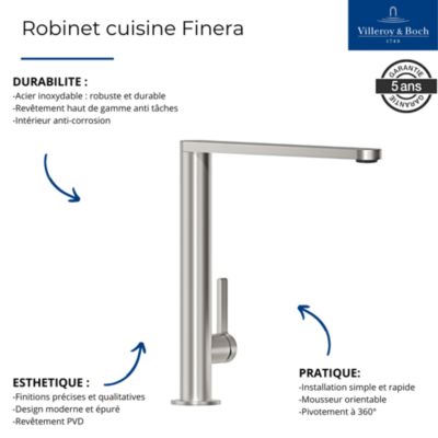 Robinet cuisine VILLEROY ET BOCH Finera anthracite