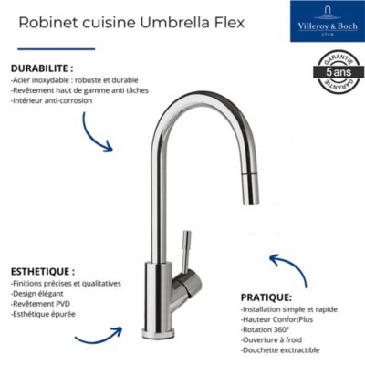 Robinet cuisine VILLEROY ET BOCH Umbrella flex acier massif