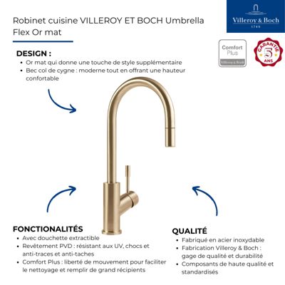 Robinet cuisine VILLEROY ET BOCH Umbrella flex or mat