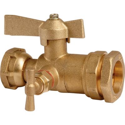 Robinet d'arrêt à boisseau sphérique avec purge - Ravani - F 3/4' - Diamètre 32 mm - Après compteur - Pour tube PE