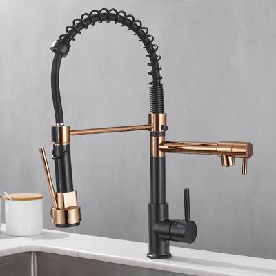 Robinet d'évier Robinet de cuisine avec douchette extractible  sans plomb en laiton or rose  poignée unique