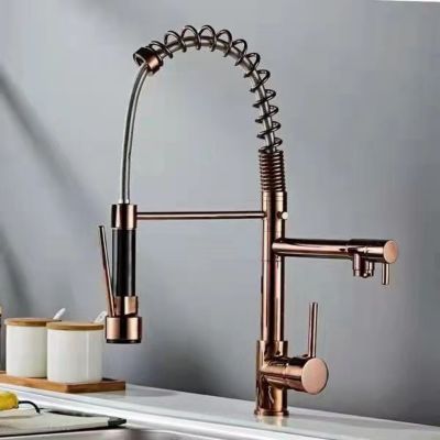 Robinet d'évier Robinet de cuisine avec douchette extractible  sans plomb en laiton or rose  poignée