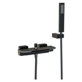 Robinet de baignoire cascade thermique avec douchette robinet mitigeur laiton robinet douce montage muralavec noir
