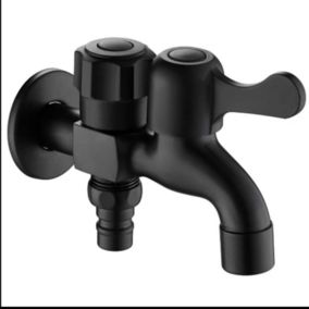 Robinet de buanderie en alliage, robinet d'eau froide simple avec tuyau pour jardin extérieur, montage mural 4 points, noir