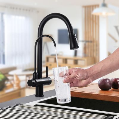 Robinet D'évier De Cuisine – 3 Modes D'eau : Jet, Pulvérisation, Douche – Finition Laiton – Installation Facile
