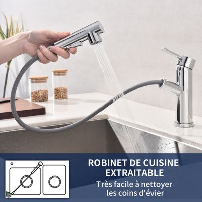 Robinet de Cuisine avec Douchette Extractible 2 Jets au Choix Mitigeur Cuisine d'évier Chromé Laiton - Homelody