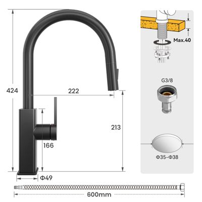 Robinet de Cuisine avec Douchette Extractible, CECIPA Max Mitigeur Cuisine en Inox Mitigeur d'Évier avec 2 Modes de Sortie D'eau