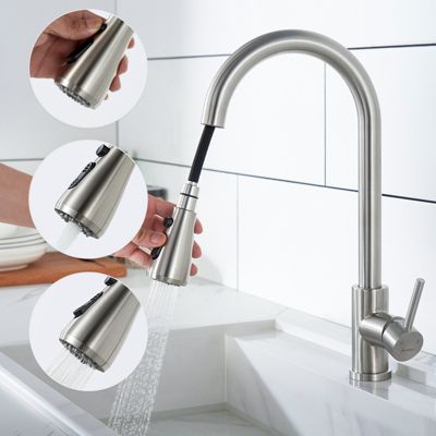 Robinet de Cuisine avec Douchette Extractible Mitigeur Cuisine Brossé en Acier Inox Robinet 3 Modes d'évier Rotatif à 360 degrés