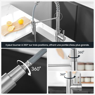 Robinet de Cuisine avec Douchette Extractible, Mitigeur Cuisine en Inox Mitigeur d'Évier avec 2 Modes de Sortie D'eau, Brossé