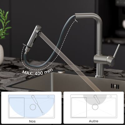 Robinet de Cuisine avec Douchette Extractible, Mitigeur Cuisine en Inox Mitigeur d'Évier avec 2 Modes de Sortie D'eau, Brossé