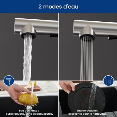 Robinet de Cuisine avec Douchette Extractible, Mitigeur Cuisine en Inox Mitigeur d'Évier avec 2 Modes de Sortie D'eau, Brossé