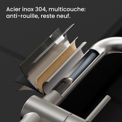 Robinet de Cuisine avec Douchette Extractible, Mitigeur Cuisine en Inox Mitigeur d'Évier avec 2 Modes de Sortie D'eau, Brossé