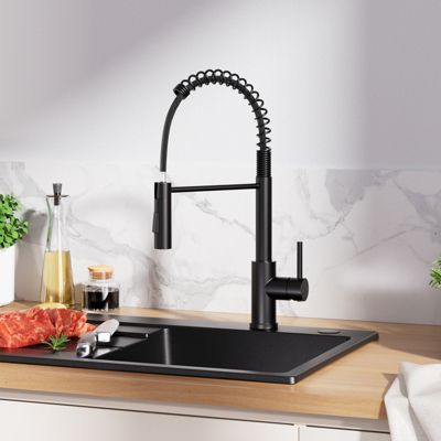 Robinet de Cuisine avec Douchette Extractible, Mitigeur Cuisine en Inox Mitigeur d'Évier avec 2 Modes de Sortie D'eau, Noir
