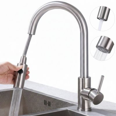 Robinet de Cuisine avec Douchette Extractible Mitigeur d'évier Bec Rotatif 360 degrés Robinet en Acier Nickel Brossé