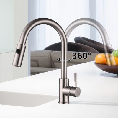 Robinet de Cuisine avec Douchette Extractible Mitigeur d'évier Bec Rotatif 360 degrés Robinet en Acier Nickel Brossé