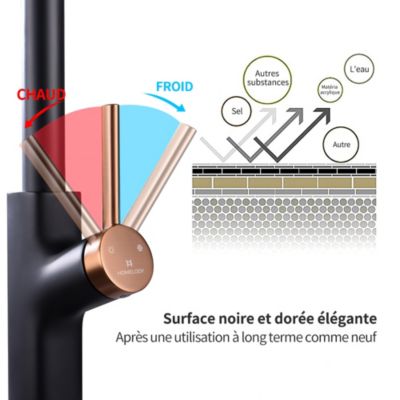 Robinet de Cuisine avec Douchette Extractible Mitigeur de Cuisine Bec Rotatif Robinet d'évier 2 Jets au Choix