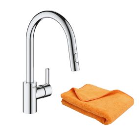 Robinet de cuisine avec douchette GROHE Feel chromé Quickfix + microfibre