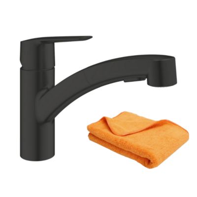 Robinet de cuisine avec douchette GROHE Start noir mat + microfibre