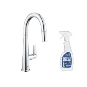 Robinet de cuisine avec douchette GROHE Veletto chromé Quickfix + nettoyant GrohClean