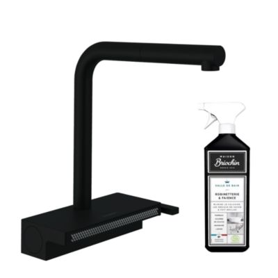 Robinet de cuisine avec douchette HANSGROHE Aquno Select M81 250 2 jets noir mat + nettoyant Briochin