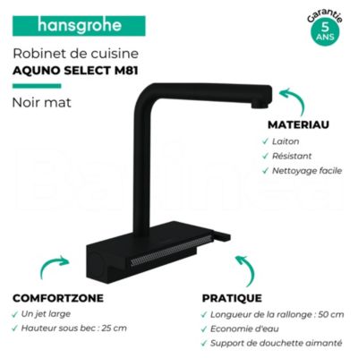 Robinet de cuisine avec douchette HANSGROHE Aquno Select M81 250 2 jets noir mat + nettoyant Briochin