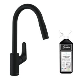 Robinet de cuisine avec douchette HANSGROHE Focus M41 240 2 jets noir mat + nettoyant Briochin