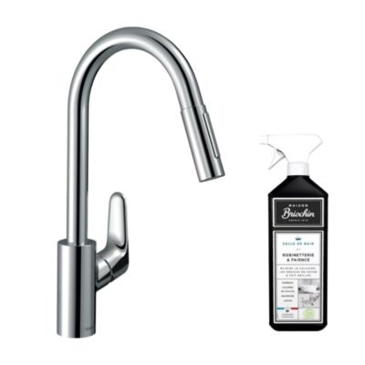 Robinet de cuisine avec douchette HANSGROHE Focus M41 240 sBox 2 jets chromé + nettoyant Briochin