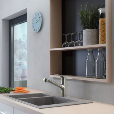 Robinet de cuisine avec douchette HANSGROHE Focus M42 150 aspect acier inox + nettoyant Briochin