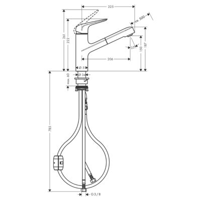 Robinet de cuisine avec douchette HANSGROHE Focus M42 150 aspect acier inox + nettoyant Briochin