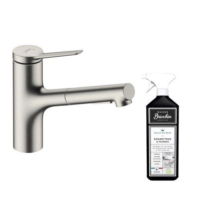 Robinet de cuisine avec douchette HANSGROHE Zesis M33 150 2 jets aspect acier inox + nettoyant Briochin