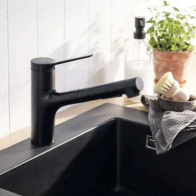 Robinet de cuisine avec douchette HANSGROHE Zesis M33 150 2 jets noir mat + nettoyant Briochin