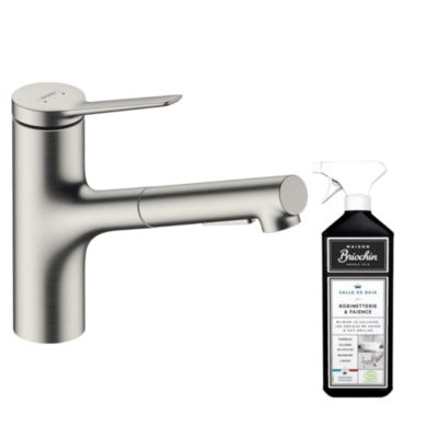 Robinet de cuisine avec douchette HANSGROHE Zesis M33 150 sBox 2 jets aspect acier inox + nettoyant Briochin