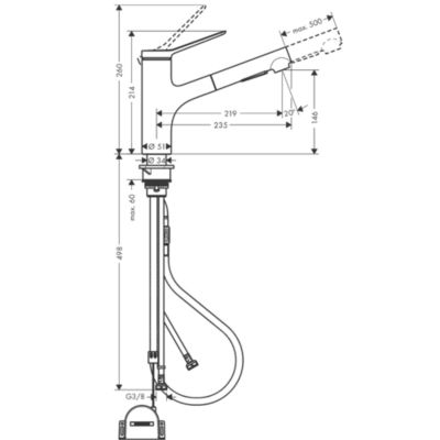 Robinet de cuisine avec douchette HANSGROHE Zesis M33 150 sBox 2 jets aspect acier inox + nettoyant Briochin