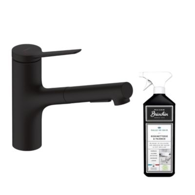 Robinet de cuisine avec douchette HANSGROHE Zesis M33 150 sBox 2 jets noir mat + nettoyant Briochin