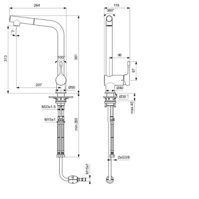 Robinet de cuisine avec douchette IDEAL STANDARD Ceralook bec L chromé + nettoyant Briochin