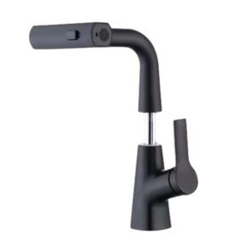 Robinet de cuisine avec douchette, robinet à triple jet, mitigeur avec douchette extractible(noir)