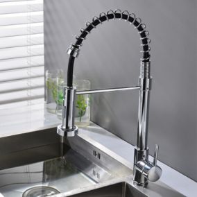 Robinet de cuisine avec ressort hélicoïdal pivotant à 360degrés douchette extractible, haute pression, anodisé noir