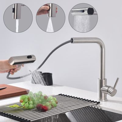 Robinet de Cuisine Brossé avec Douchette Extracible Mitigeur d'Evier à 3 Modes Robinet de Cuisine Rotatif à 360 degrés