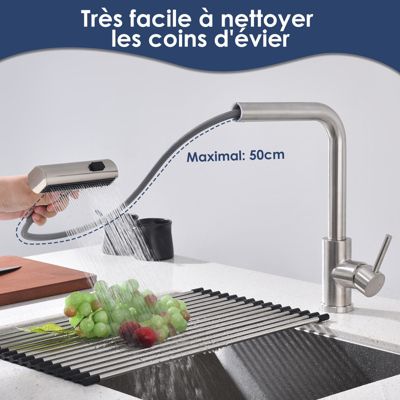 Robinet de Cuisine Brossé avec Douchette Extracible Mitigeur d'Evier à 3 Modes Robinet de Cuisine Rotatif à 360 degrés