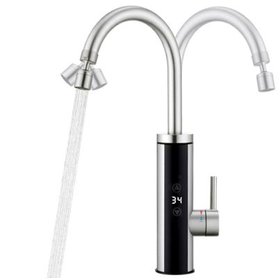 Robinet de Cuisine Chauffant Électrique en Inox Brossé avec Affichage Numérique et Bec Pivotant