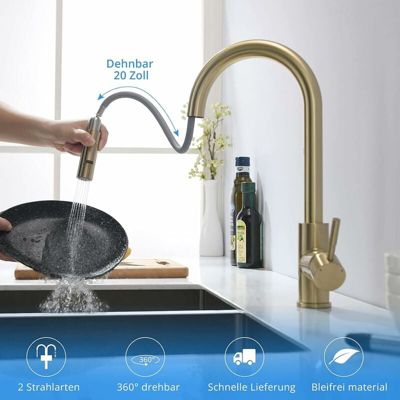 Robinet de cuisine doré brossé avec douchette extractible  robinet de cuisine pivotant à 360    mitigeur de cuisine